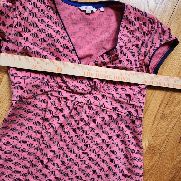 Boden Size 12 Midi Dress Sunset Parasol Print Coral&navy Short Sleeve Summer - Picture 8 of 9